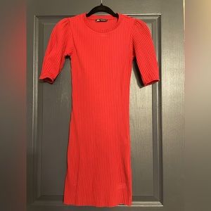 Zara puff sleeve ribbed dress